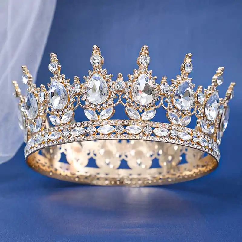 Svadobná európska princezná Tiara Round Baroque Pageant Crowns Crystal Full Crown King King Tiarwedding Crown Hair Dresssory
