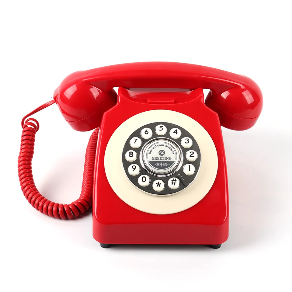 Svadobná zvuková kniha telefónu vintage svadobné nahrávanie telefónu Rotary vytáčanie hlasovej schránky červená