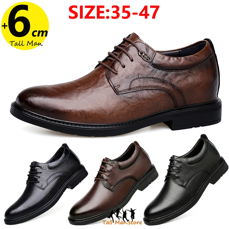 Svadobné muži kožené topánky Obchod britské formálne výška výšky Zvýšenie stielky 6 cm výťah plus veľkosť 35-47