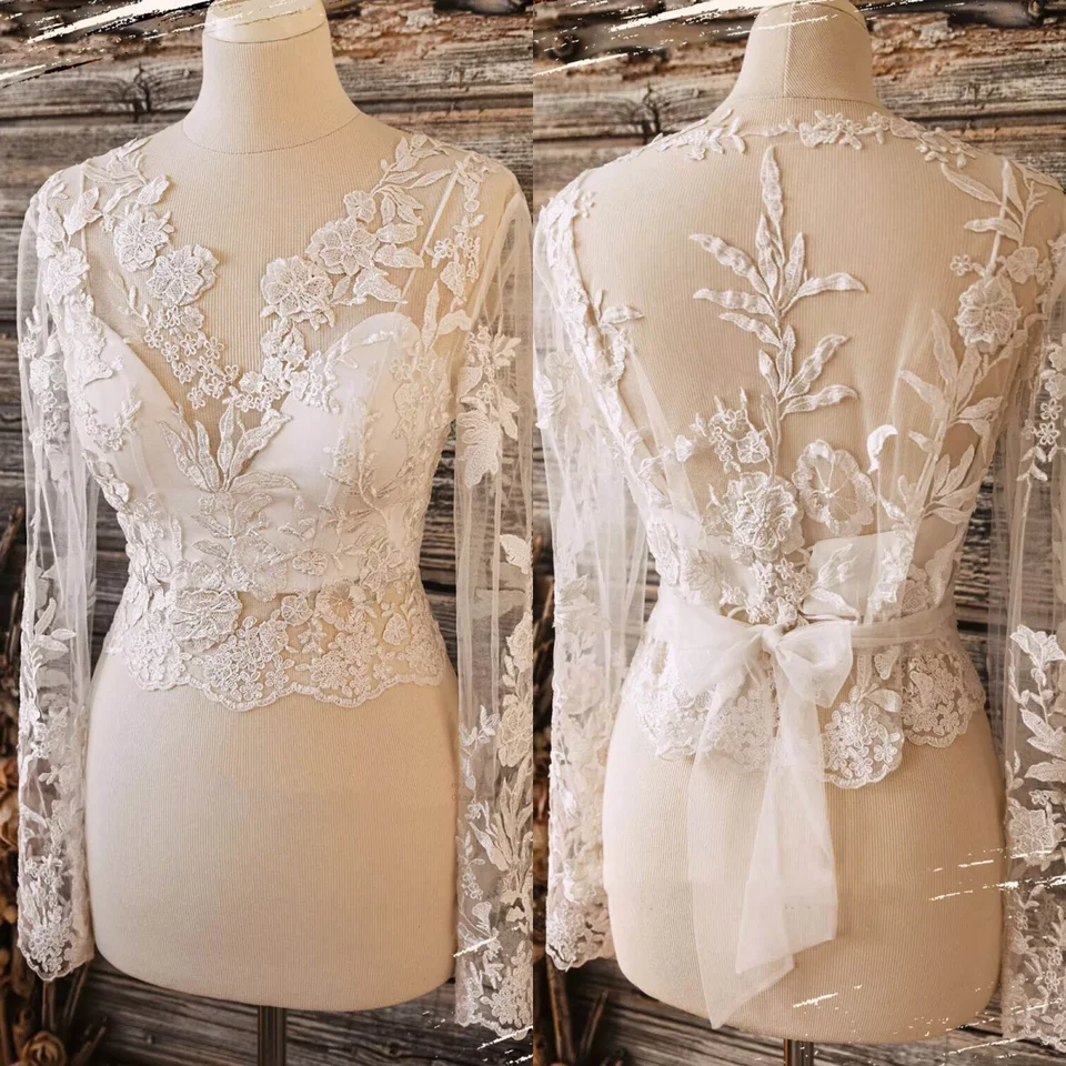 Svadobné šaty odnímateľné Cape 3D Flowers Appliokes obalie bunda rúcho de mariee na mieru vyrobené