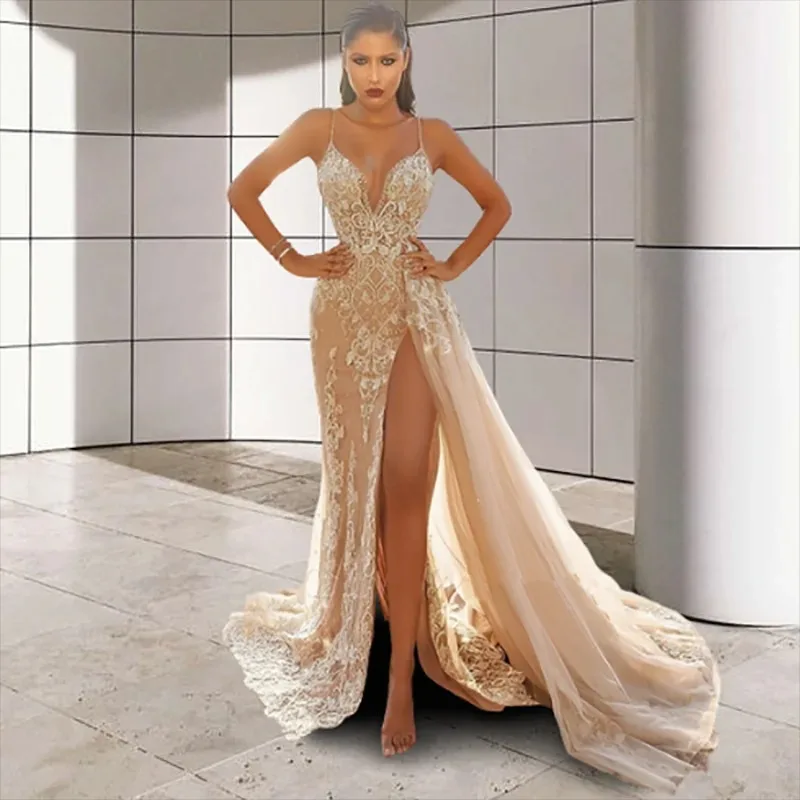 Svadobné šaty ženské večerné elegantné sexy hlboké V krku remienok bez rukávov bez rukávov s dlhými maxi šaty pre ženy 2024