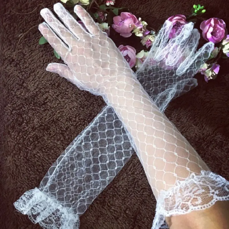 Svadobné šmrnce Lace dlhé rukavice Elegantné zdvorilostné letné lakte Dĺžka rukaví pre ženy dievčatá svadobné halloweenské večierky