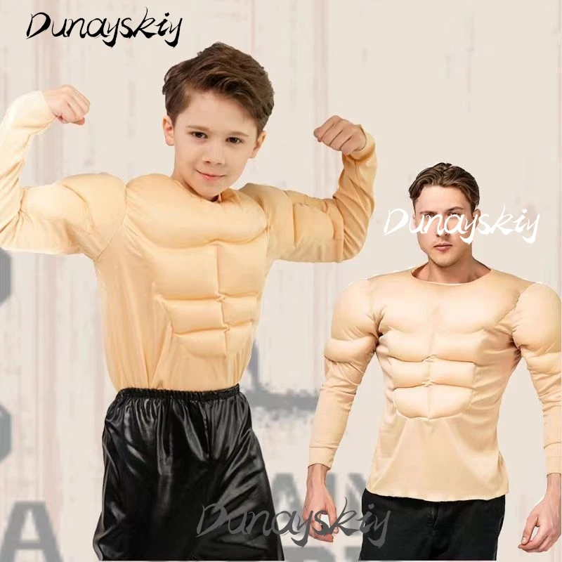 Svalová cosplay kostýmová sada huba šesť balení falošný abs hrdina oblečenie Halloween kostým tričko Kostýlené oblečenie pre dospelých detí