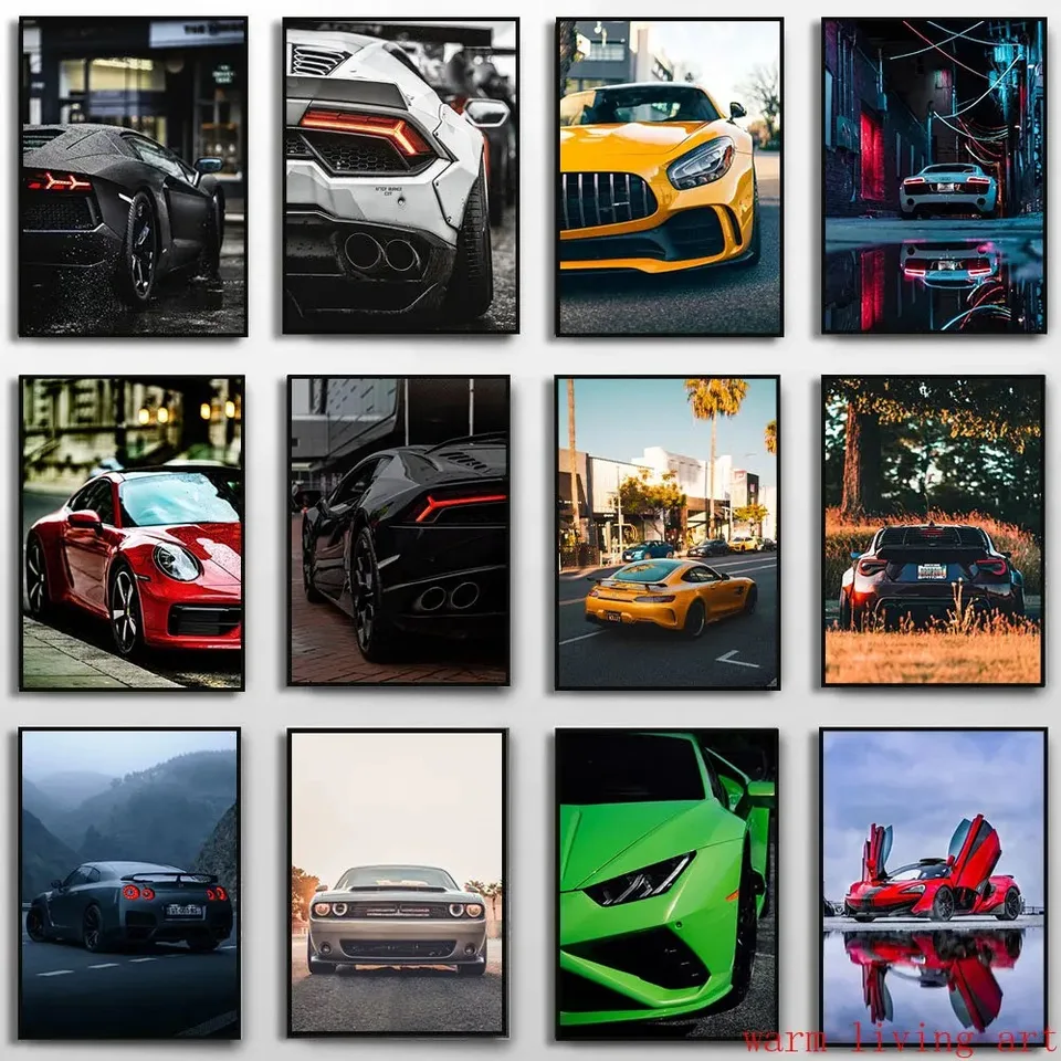 Svet luxusný športový automobil Čierny benzový supercar chvost svetlo plátno maľba tlačenka plagát Racing Picce Picture Office Room Home Decor