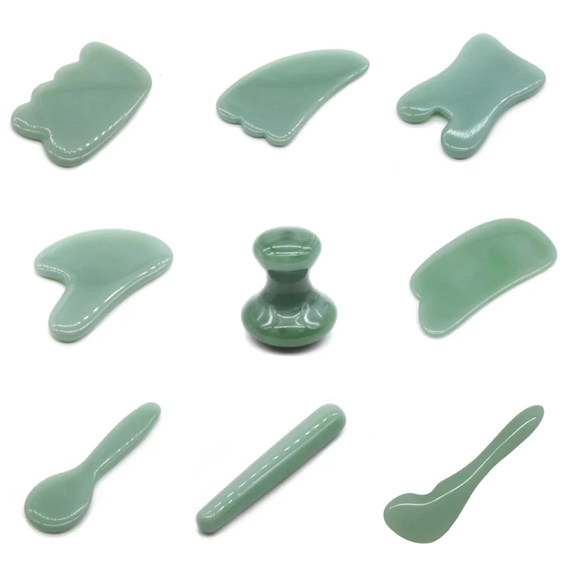 Svetlo zelená prírodná jade guasha kamenná doska tváre oči Guasha Plate Jade Tave Massager Scrapper Nástroj na terapiu tlaku tela