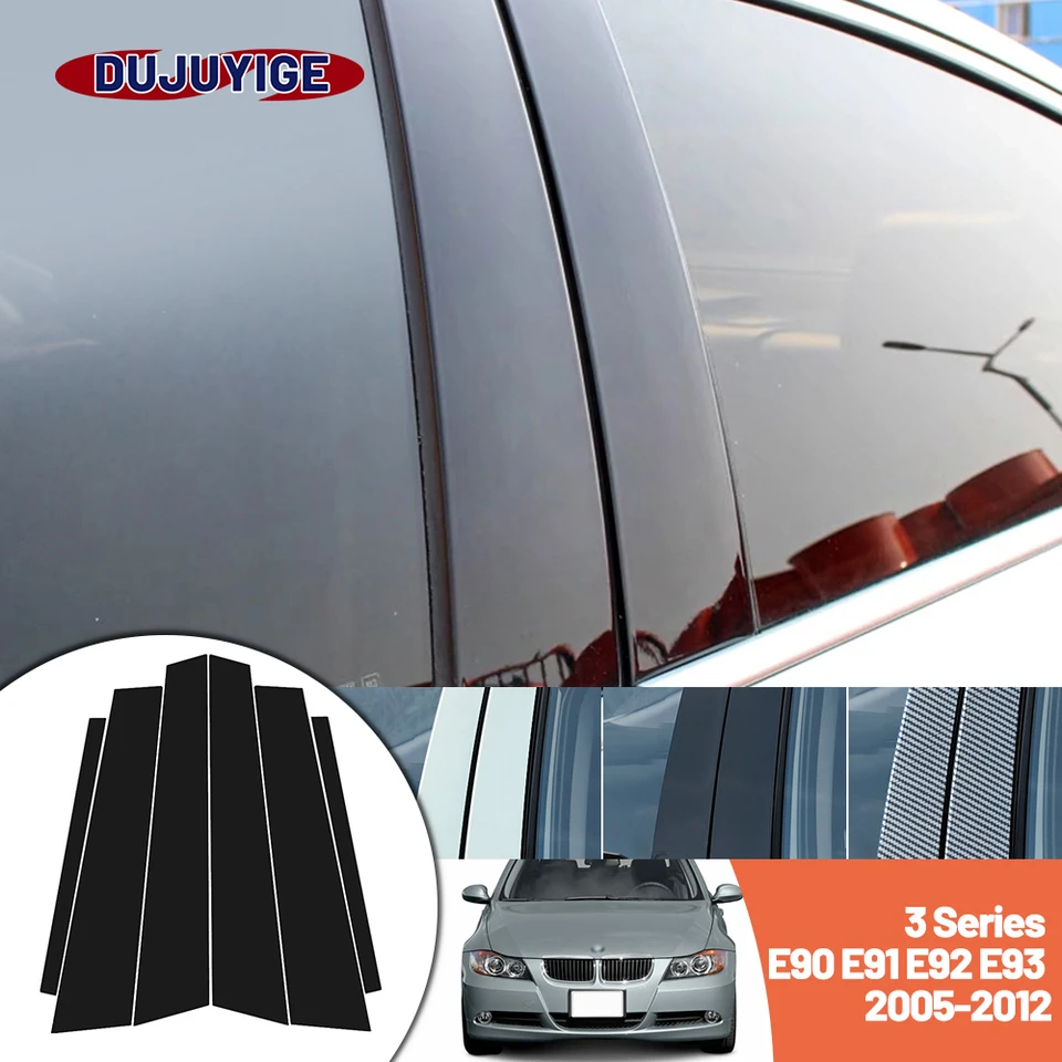 Svetlo čierna čierna nálepka na dvere a okno BC Pillar BC Vhodné pre BMW 3 Series E90 E91 E92 E93 2005-2012 2006 2007 2008