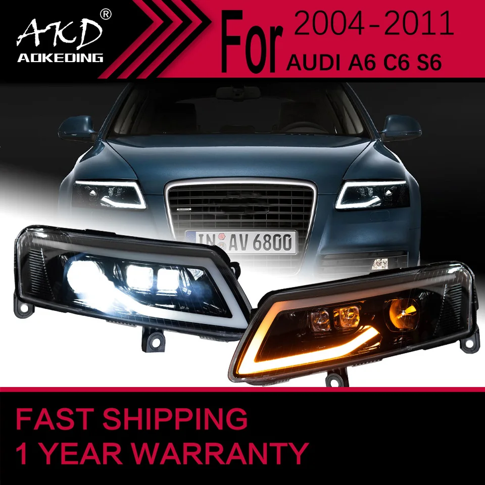Svetlá automobilu pre Audi A6 A6L C6 S6LED Highlight 2004-2011 HEAD LAMP LAMP DRL projektor Automobilové doplnky