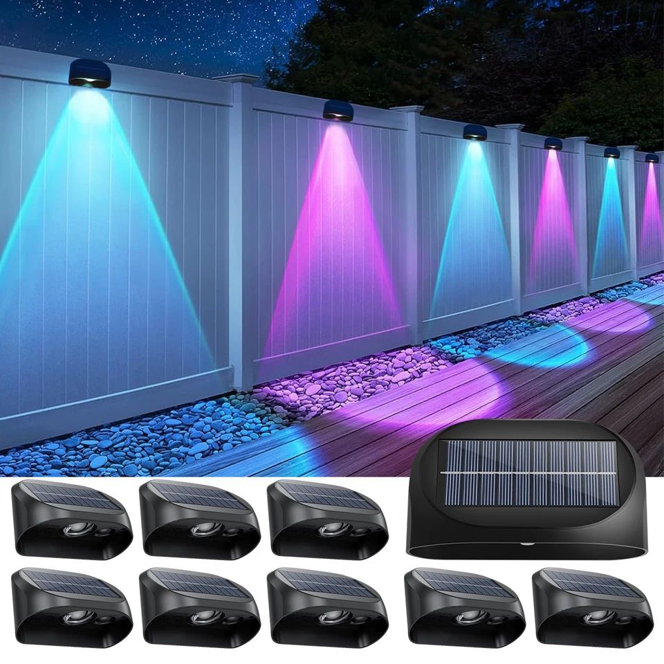 Svetlá solárneho plotu vonkajšie vodotesné solárne svetlá s teplým bielym RGB LED šošovkami dekoratívne solárne nástenné svetlá