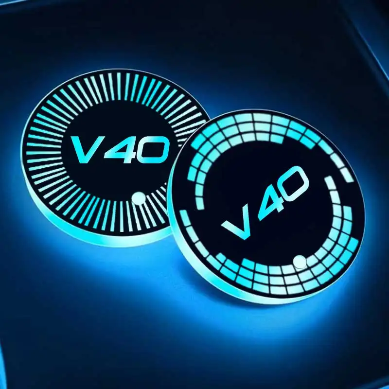Svetlá vodná dráha na vodnú dráhu poháriky držiaka podložky USB nabíjanie USB pre logo Volvo V40 LED Drink Non smyk Mat Atmosféra Svetelné príslušenstvo