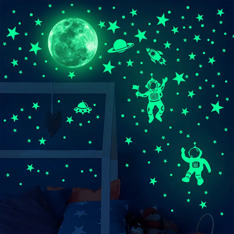 Svetlé mesačné hviezdy astronauut stropné nástenné nálepky Spálňa Spálňa Obývacia izba žiara náhody Noctilucentné nálepky Domov Diy Dekorácie