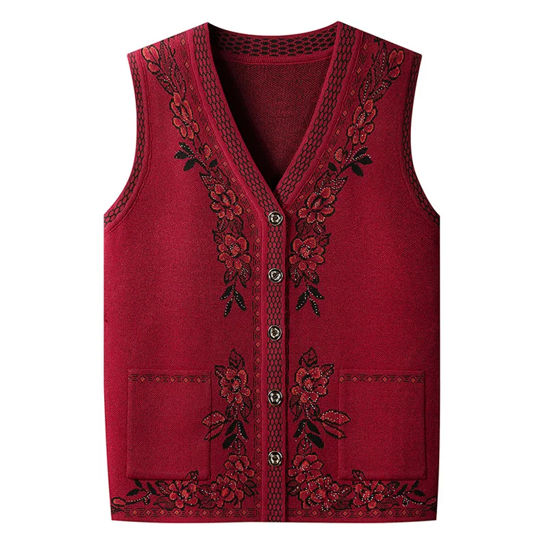 Svety v strednom veku Svety vesty Dámske oblečenie Spring Autumn Ultted Sweater Wasitcoats babičky Cardigan Coats FP219