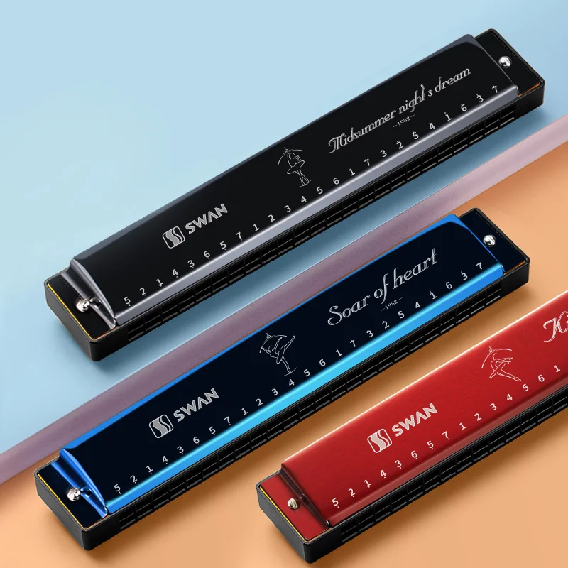 Swan Harmonica Vysoko kvalitná ústa organ 24 jamiek Polyfónia harmonika c Kľúč pre profesionálnych študentov začiatočníkov