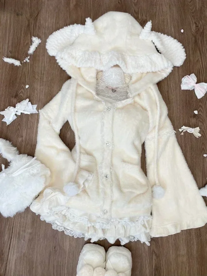 Sweet Kawaii 2 -kusové súpravy Ženy Japonci Y2K Yellow Retro Coat+ Chic Mini Cake Sukňa Ženská princezná elegantné oblečenie Jeseň 2024
