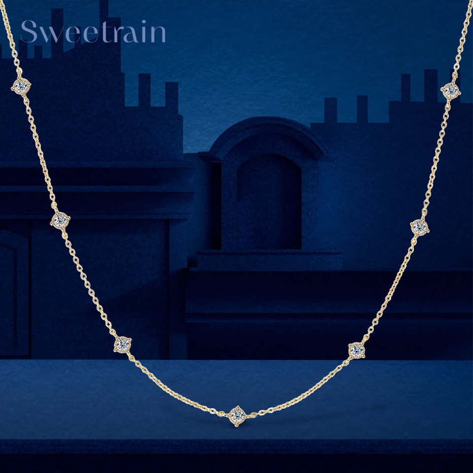 SweetRain 3 mm Moissanit Diamond Rukomery pre ženy Dainty 18k Gold Pasted/925