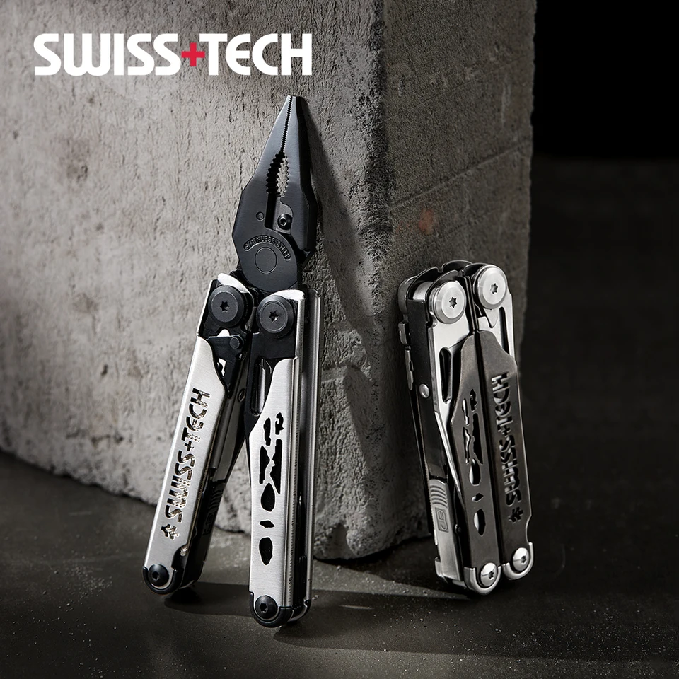 Swiss Tech 37 v 1 Multifunkčné skladacie kliešte vreckový nôž na prenosné nástroje EDC Súprava Sada Vymeniteľné diely vonkajšie kempingové vybavenie