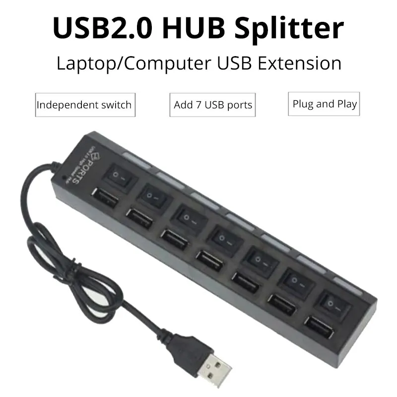Switch Extension Hub 7-Port USB2.0 HUB Počítač USB rozšírenia Hub One Drag Sedem USB2.0 Splitter PC Desktop
