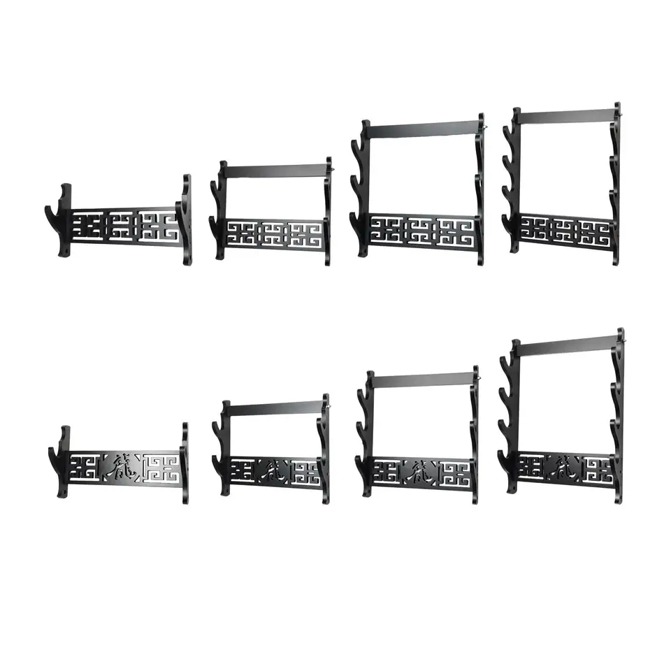 Sword Flute Wall Display stojan na hustotu dreva Čínsky stojan na flautu pre japonský meč Multifunkčná robustná čierna farba