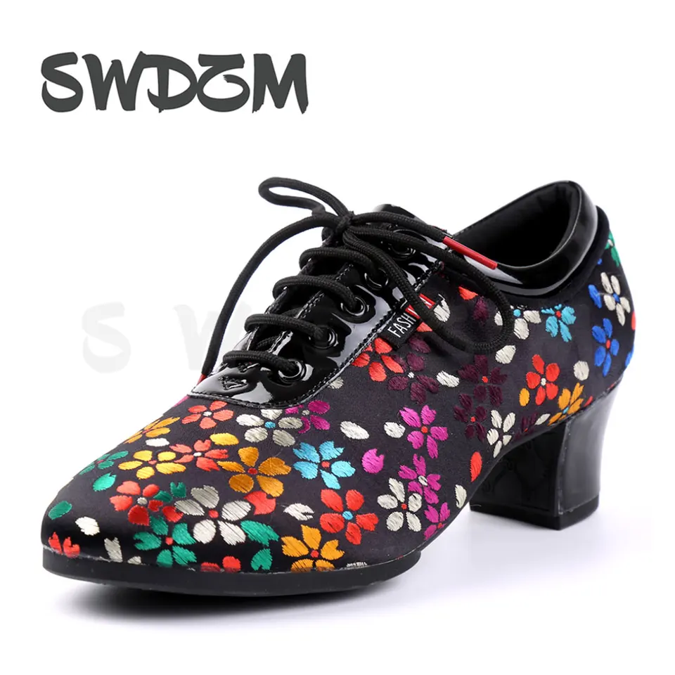 SWZMM Ženy Men Dance topánky pre latinčinu moderné jazzové tanečné tanečné topánky salsa prax učiteľka kvetina gumová topánka+pu