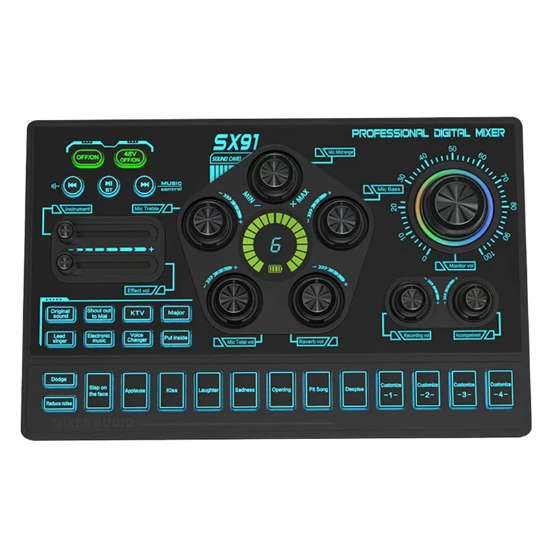 SX91 Live Sound Card USB Sound Mixer Profesionálny audio mixovací zosilňovač pre živé spievanie PC prenosný mobilný telefón