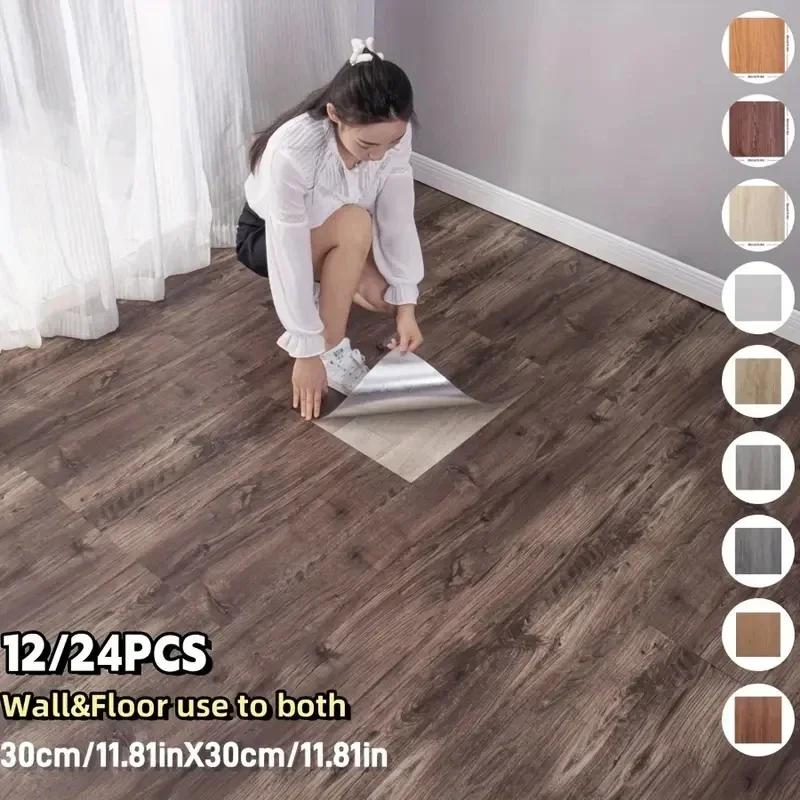 SXP Self-spadne steny a podlahový papier 12/24 kusov, základňa hliníkovej fólie Imitácia drevená podlaha, ľahko sa odlupuje a prilepila sa