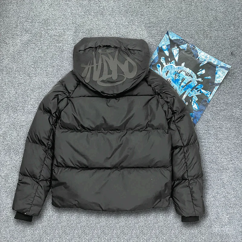 Sy-svet potlač s kapucňou Vonkajšie odevy Zimné muži / ženy teplá kvalita bavlnená kabát Puffer Bunda Y2K Street Black Down Tops