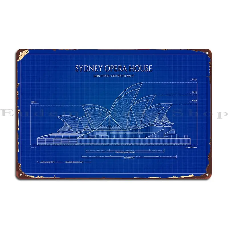 Sydney Opera House Blueprint Metal Plaque Plaque Plaget Loving Room Designs Wall Pub Wall Cave Decoration Plager Plagát