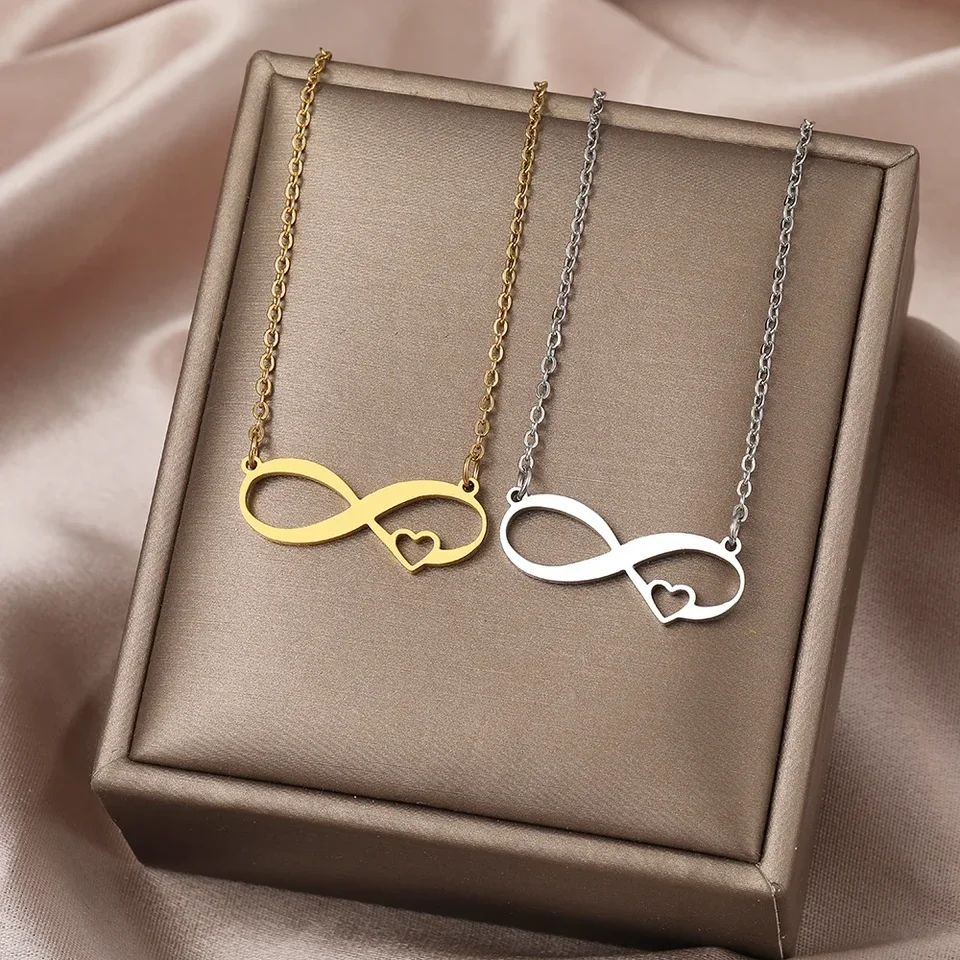 Symbol Symbol srdca Infinity Love Heart Symbol Jednoduché elegantné náhrdelníky z nehrdzavejúcej ocele Prívesok Choker náhrdelník pre ženy Darček svadobné šperky