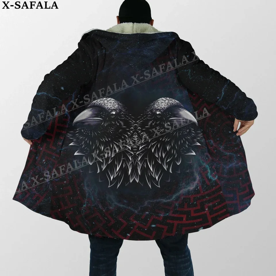 Symbol tetovanie haven odin viking mytológia hustý teplý plášťový plášť Muži kabáty s kabátom Windproof Fleece Cape Cape Ruka s kapucňou-12