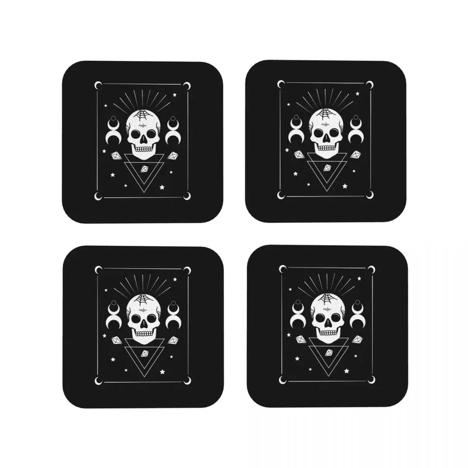 Symboly lebky a čarodejníctva - Goth Coasters Coffee Mats Set zo 4 šálok pohárov prestláka
