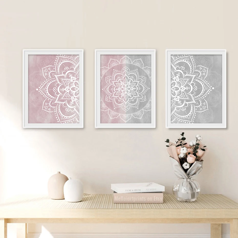 Symetrické mandala vzorové nástenné umenie Canvas maľba potlač červenú ružovú šedú všímavosť darček Bohemian plagát jogy izba domáci dekor