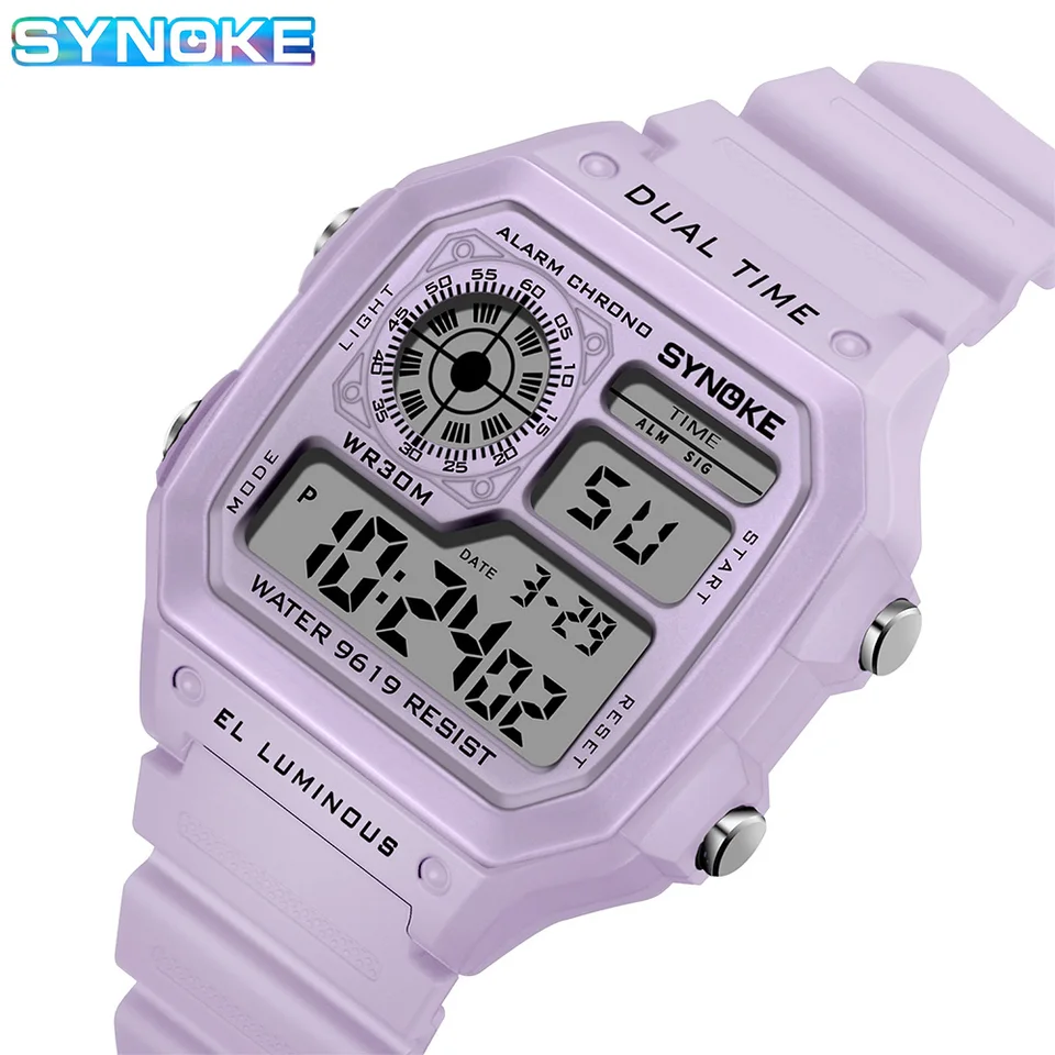 Synoke digitálne hodinky Lady Sports Luminous Multifunkcia nepremokavá chrono náramky outdoor girls módne študent Sledovanie nových