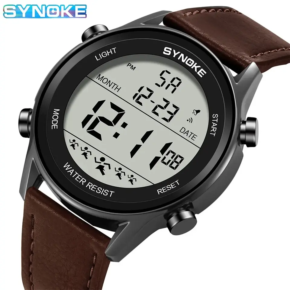 Synoke Men Outdoor Sports Multifunkčný nepremokavý na veľkú obrazovku Displej LINUMID Digital pre mužov módny pás hodinky