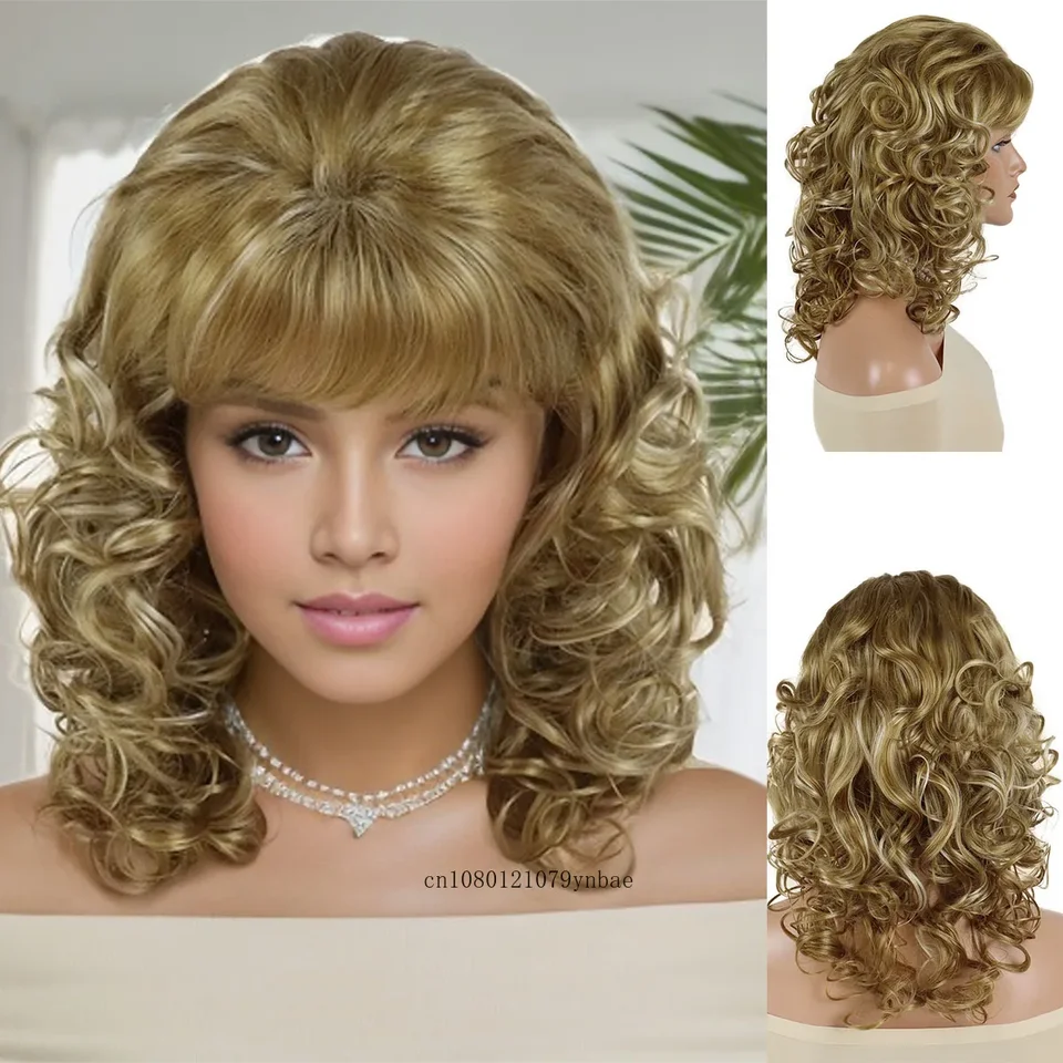 Syntetická krátka blondínka kučeravá parochňa pre ženy nadýchané skákacie kučeravé parochne s rangami Natural vyzerajúce denné kostýmy na párty odolné voči teplu