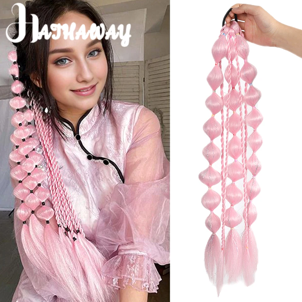 Syntetická lampa farebná bublina Braid Twist Ponytail Parochňa ružová pomaranč