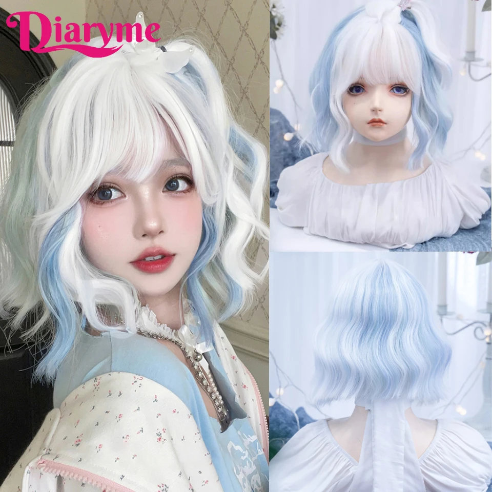 Syntetická lolita parochňa Dámska krátka bobová dúhová vlasy Lolita Cute Jk Spot zafarbené krátke kučeravé vlasy pre ženy tepelne-resistan