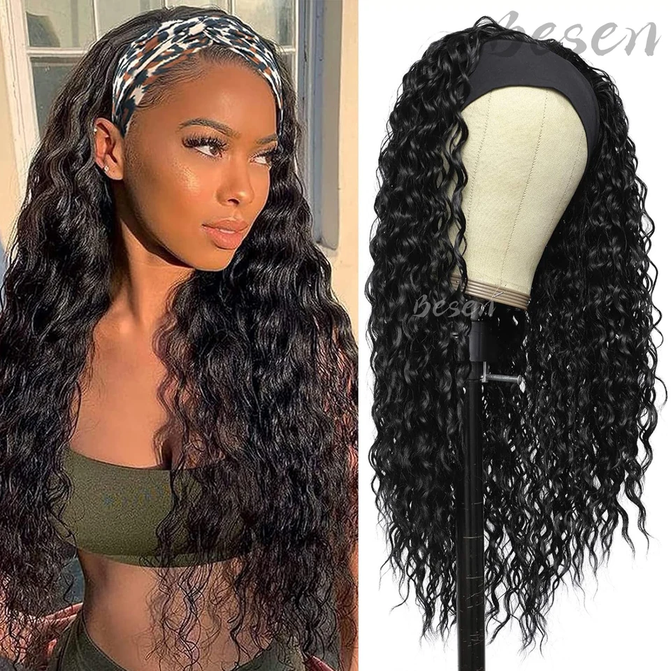 Syntetická čelenka parochňa Wig Wave Wigs Parochne pre ženy dlhé kučeravé čelenka Pima parochňa s čelenkami na každodenné použitie