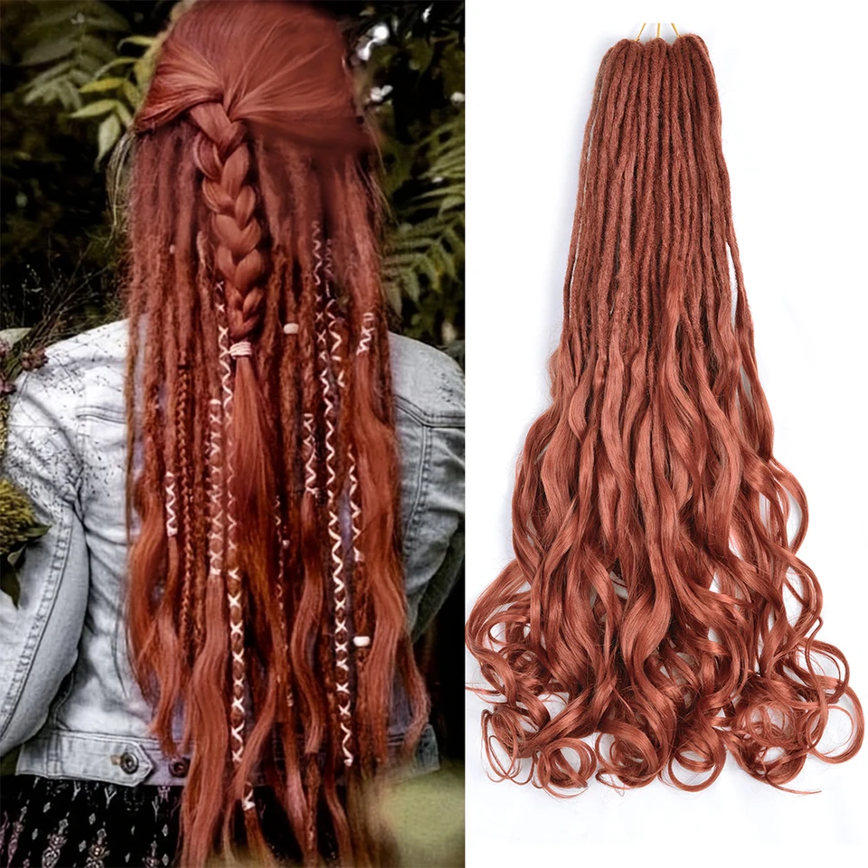 Syntetické 26inchové dready ručne vyrábané háčkované vlasové koniec s francúzsky kučeravým pletením vlasovým bohyňou Locs for Women Ombre Braids hnedá hnedá