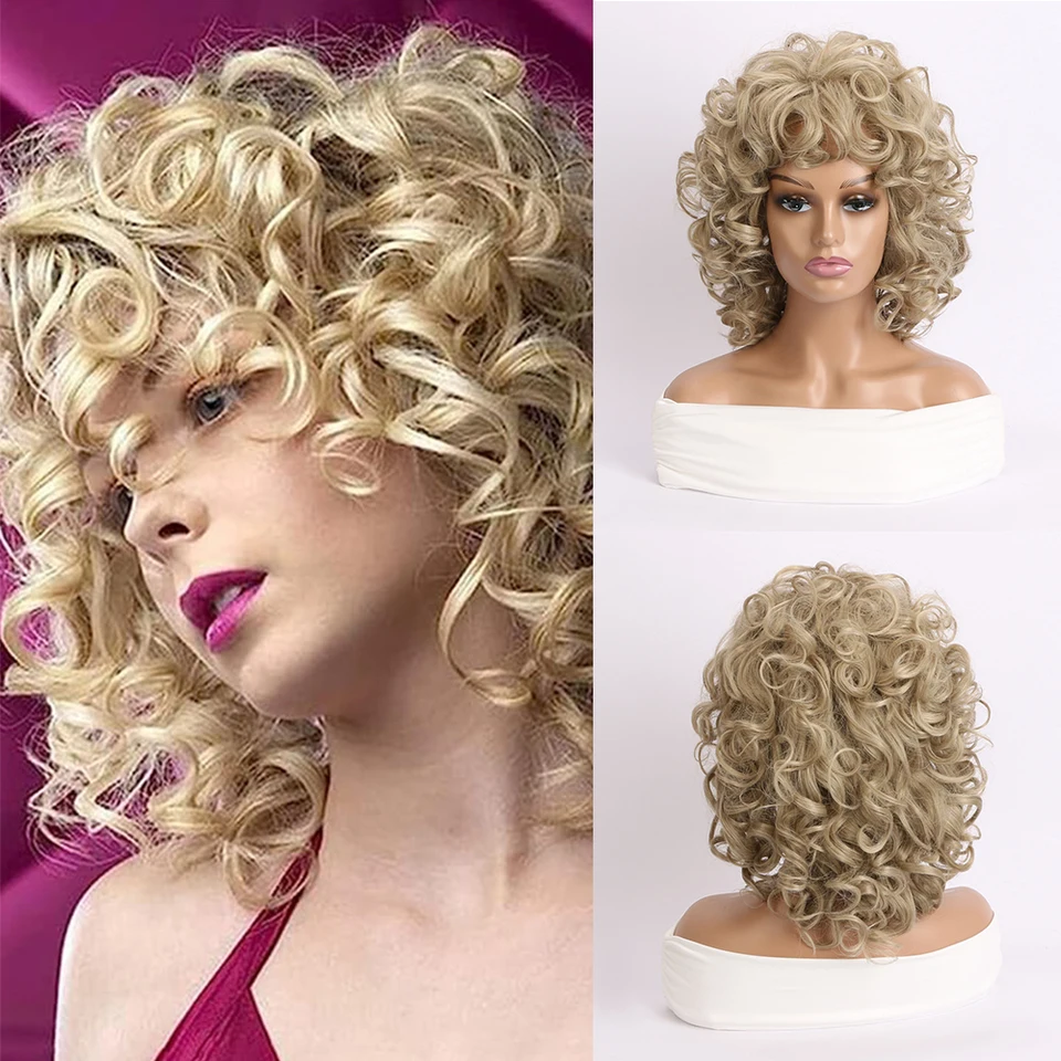 Syntetické parochne Krátke svetlé zlato parochňa Afro výstredné kučeravé parochne s ranami pre čierne ženy blondínka cosplay parochne denne používajte falošné vlasy