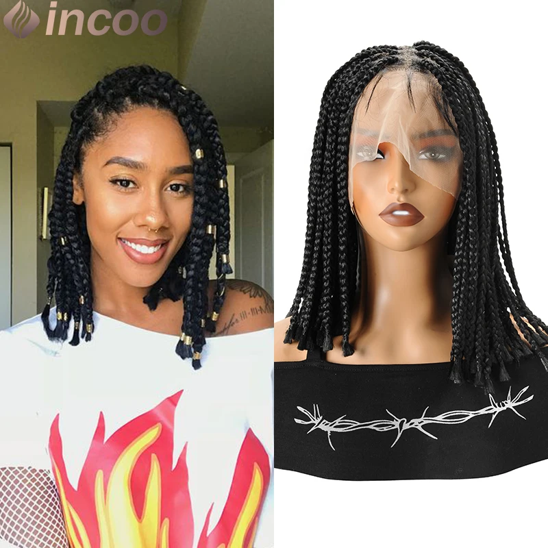 Syntetické plné čipky Dreadlock Pletené parochne 10 palcov krátky bobový tepelne odolný v rámci Braid Braid Wig Knotless Cornrow Braids Parochňa s pleťami