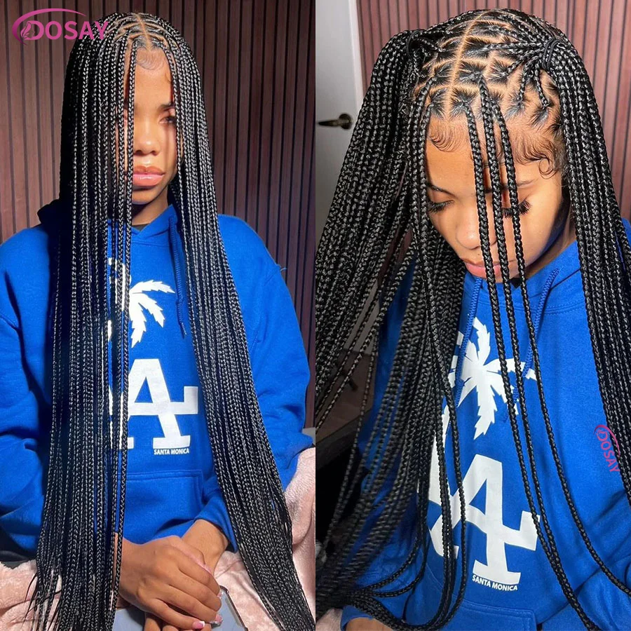 Syntetické plné čipky parochne spletené parochne pre čierne ženy Cornrow Box Braids parochňa 36 palcov pletelové vlasové krabičky Braidy Braids