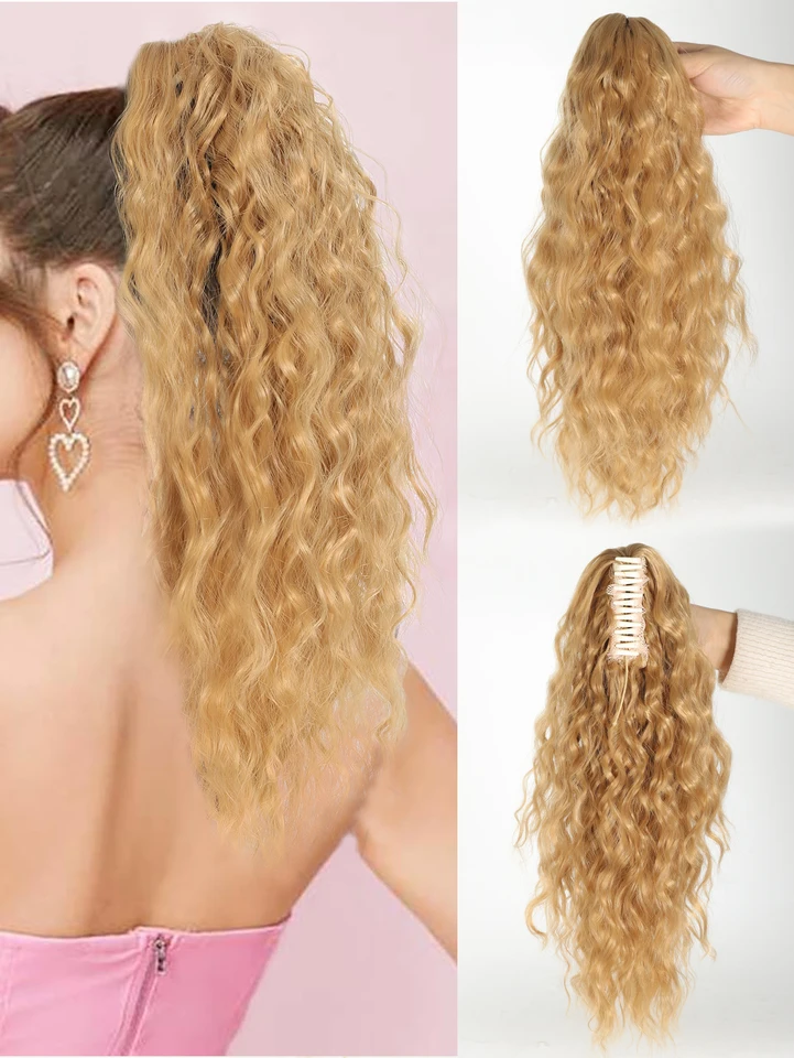 Syntetické predĺženie copu 18 palcov Grab and Clip Clip Curly Wavy cytail Prírodný zvlnený účes pre ženy denne používajú večierok večierok
