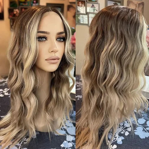 Syntetické prémiové vlákno Vlastné čipky predné parochňu Parochňa blondínka Ombre tmavé korene vopred splnené parochňou mäkkých telových vĺn pre ženy