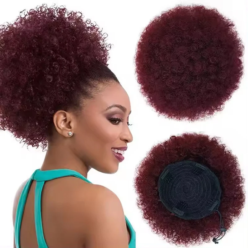 Syntetické rozšírenie afro puff cop pre čierne ženy krátke výstredné kučeravé cytail črapky afro puff sťahovacie cytail