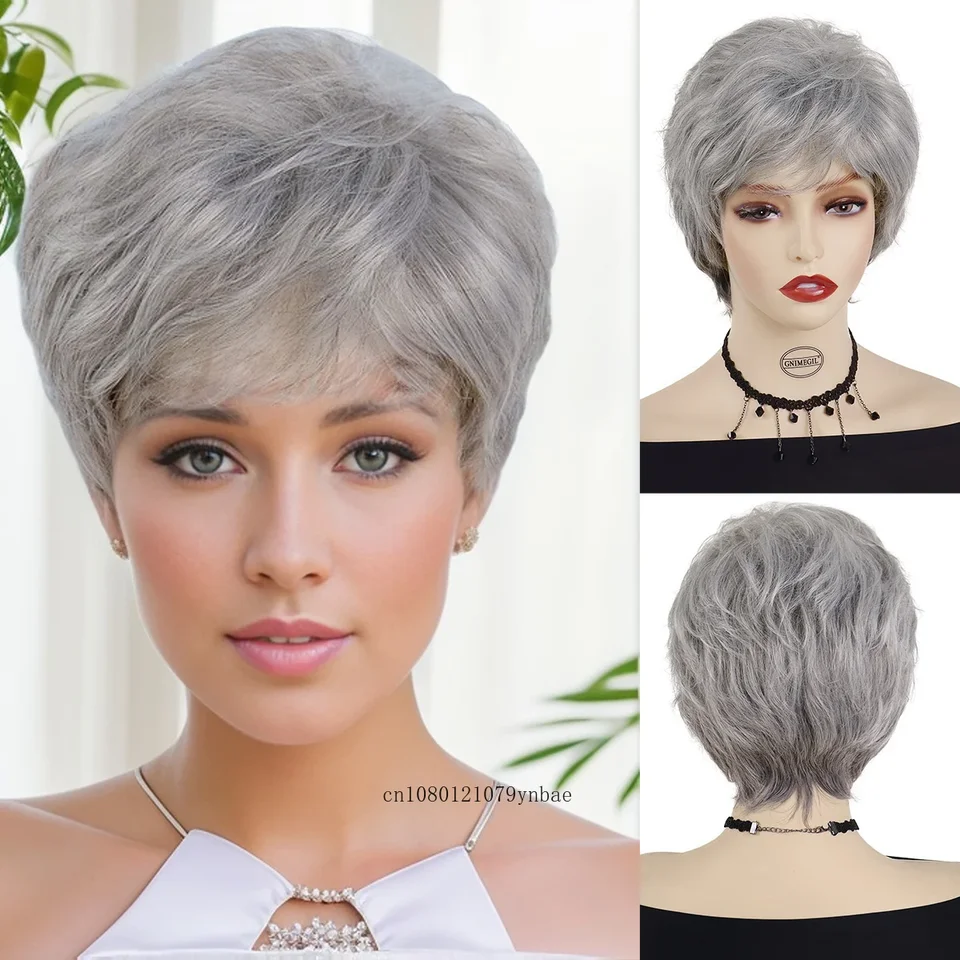 Syntetické sivé parochne s ranami pre ženy staré babičky krátke pixie strih parochne denné cosplay halloween kostýmy Party Prírodné vyzerajúce