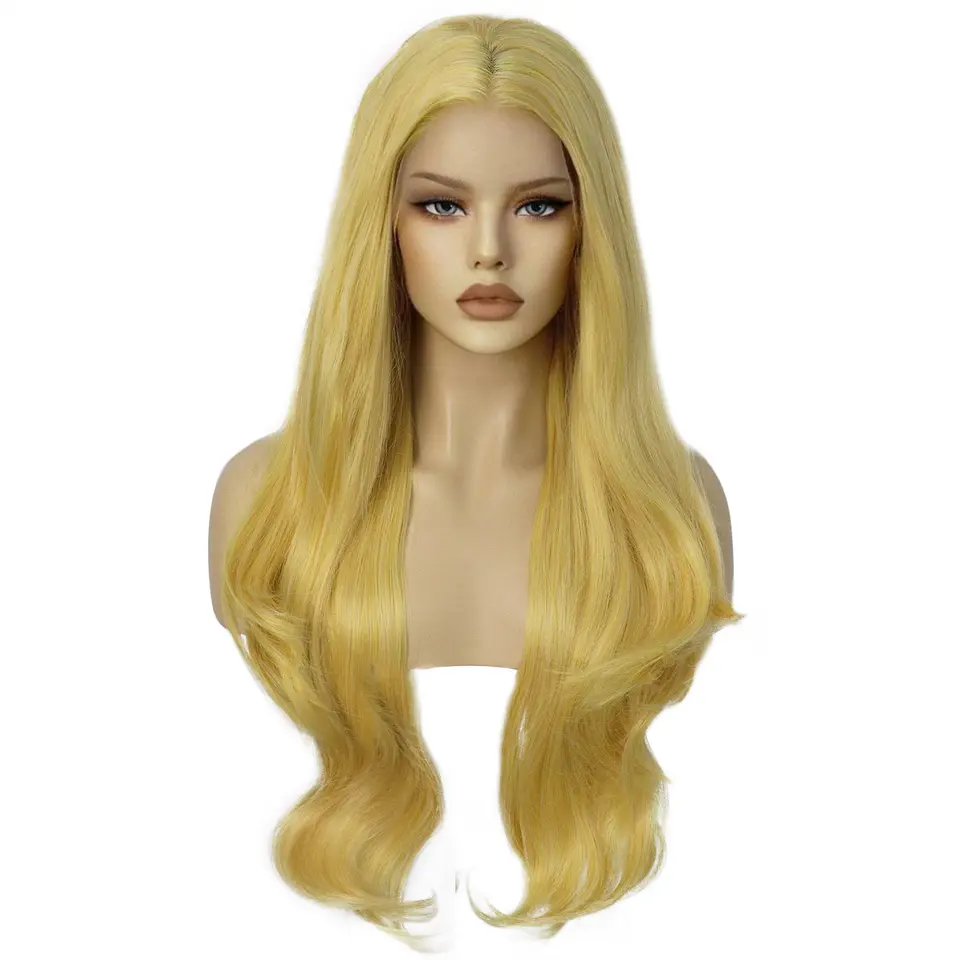 Syntetický 13*3 čipka predná parochňa Long Yellow Natural Wave Lace Lace Front WIG vhodná pre dennú párty žien