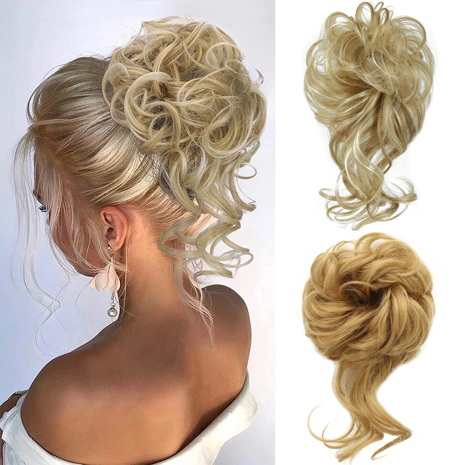 Syntetický chaotický vlasový buchta chignon scrunchy falošné vlasové pásmo Braid Elastic Elastic Elastic Eachpiece Tail pre ženy