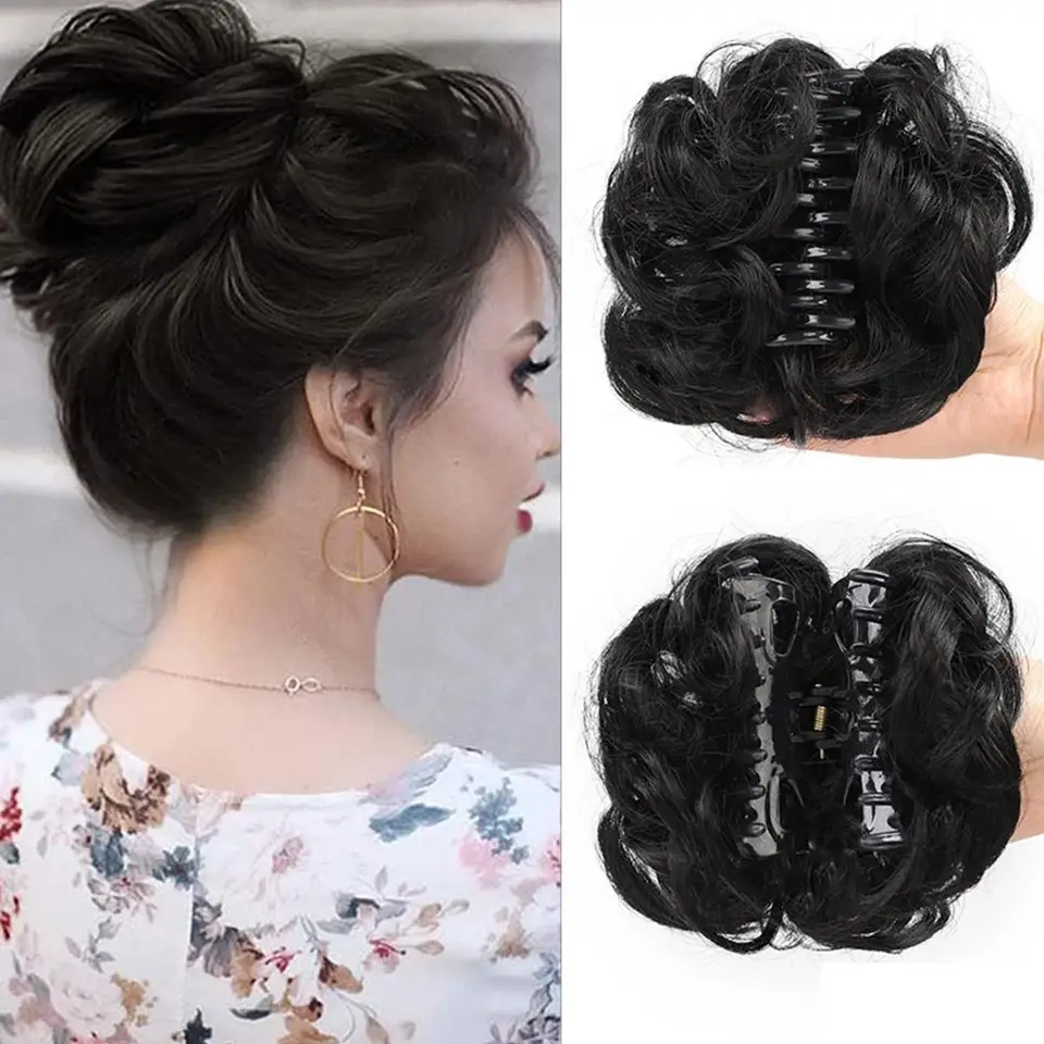 Syntetický chignon parochňu BUN CLOW SYNTHETICKÝ KURLY WAUN DONUT TOUSLED UPDO Účesie scrunchie pre ženy dodáva doplnok k objemu vlasov C6Q4