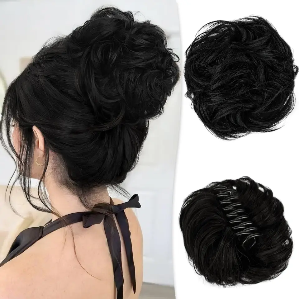 Syntetický klip ochyt na vlasy v Chignon Hairpiece Coully Messy Ponytail Bun Hair Extensions Scrunchie Parochňa pre ženy
