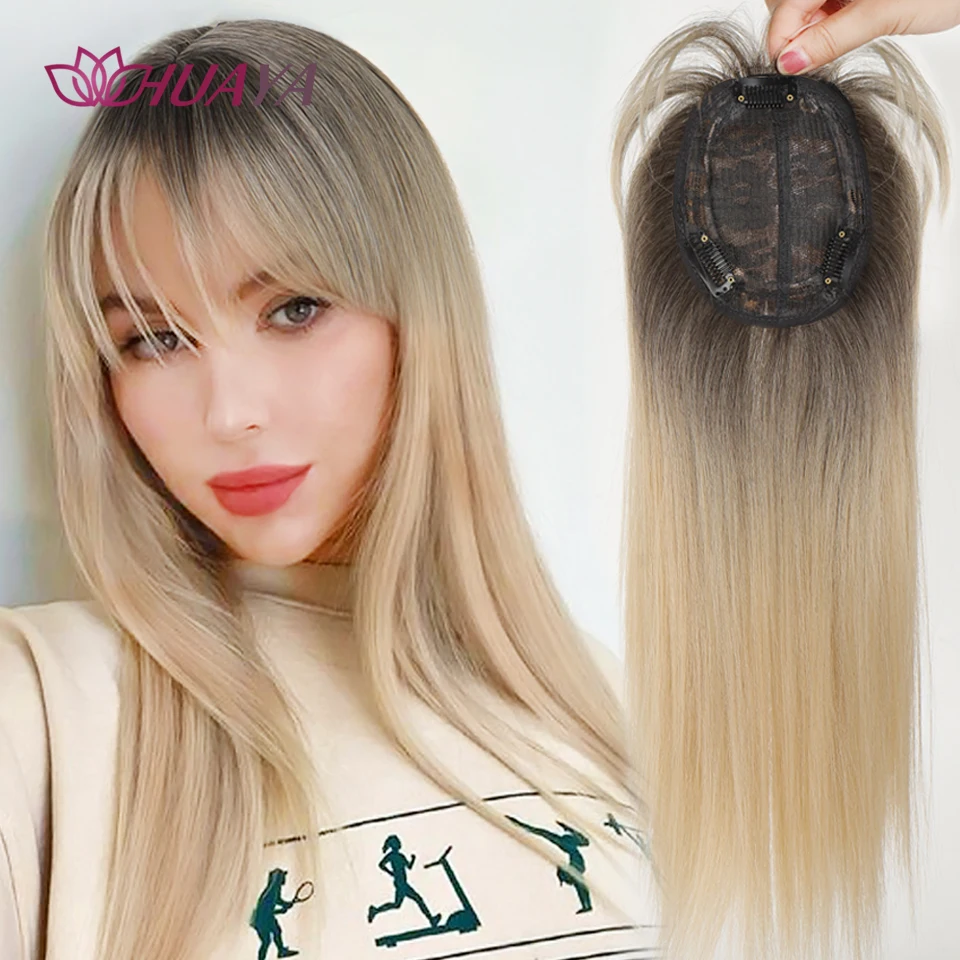 Syntetický ombre tmavý koreň Zlaté toppery parochňu Vlasy pre ženy pre ženy odolné voči tepelne Cilps v predlžovaní vlasov neviditeľný klip orták