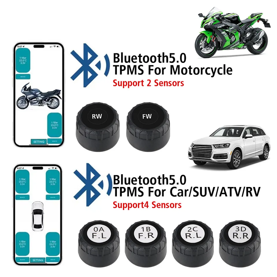 Systém monitorovania tlaku TPMS TPMS Systém Bluetooth App Externá alarmový tlak senzory 2/4ks